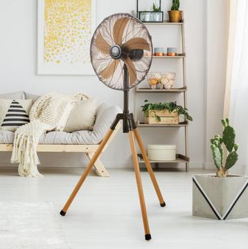 Mooie statiefventilator in houtlook - NIEUW beschikbaar voor biedingen