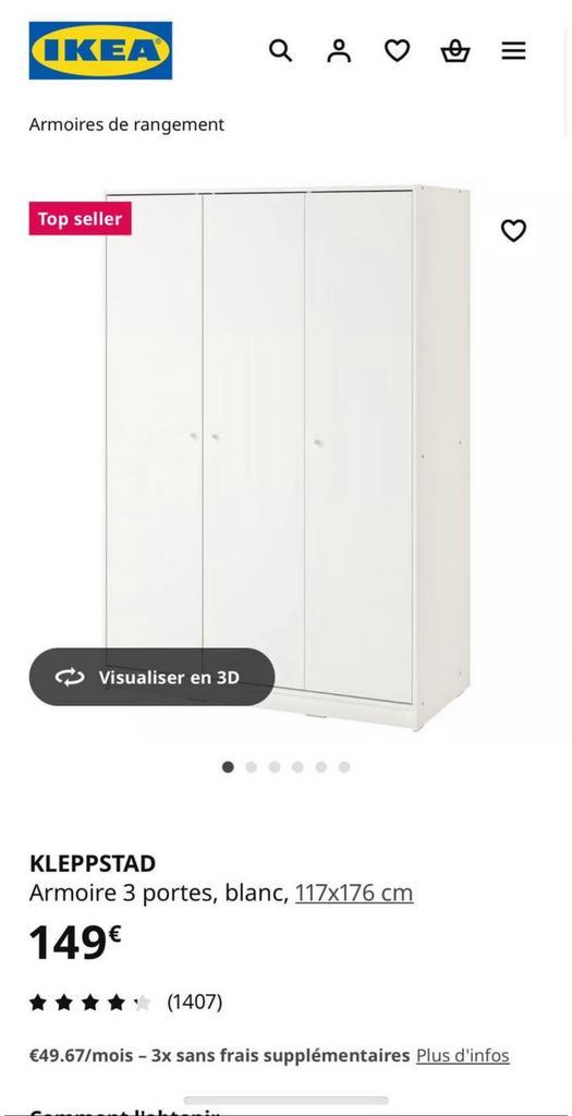 Armoire ikea, Maison & Meubles, Armoires | Penderies & Garde-robes, Comme neuf, 150 à 200 cm, 100 à 150 cm, 25 à 50 cm, Avec porte(s)