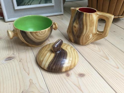 Melkkan en suikerpot Vallauris faux bois Grandjean Jourdan, Antiek en Kunst, Antiek | Servies los, Ophalen of Verzenden