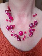 Fushia roze kralen dames halsketting, Handtassen en Accessoires, Kettingen, Overige materialen, Gebruikt, Met strass, Ophalen of Verzenden