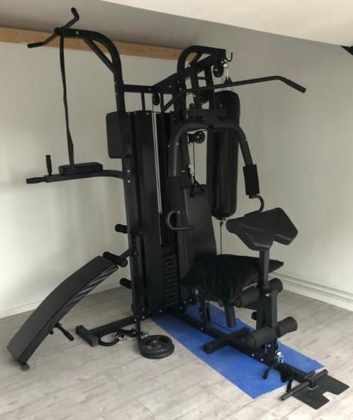 Krachtstation Homegym inclusief Bokszak en 65kg gewichten, Sports & Fitness, Appareils de fitness, Neuf, Centrale électrique, Bras