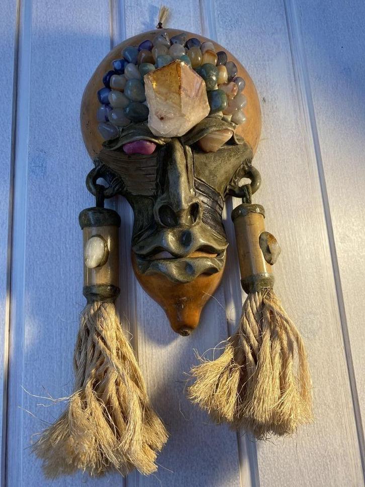 Braziliaanse edelsteen Porongo kalebasmasker, Antiek en Kunst, Kunst | Niet-Westerse kunst, Ophalen of Verzenden