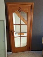 Houten deuren (2x) met glas en versiering, Doe-het-zelf en Bouw, Deuren en Vliegenramen, 80 tot 100 cm, Gebruikt, Glas, Ophalen