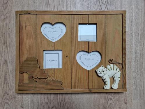 Houten fotokader met een kat, Huis en Inrichting, Woonaccessoires | Lijsten, Zo goed als nieuw, Minder dan 50 cm, Minder dan 50 cm