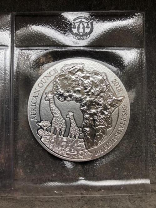 2018 Ruanda Rwanda - Giraffe - 1 oz silver, Postzegels en Munten, Munten | Afrika, Losse munt, Overige landen, Zilver, Ophalen of Verzenden