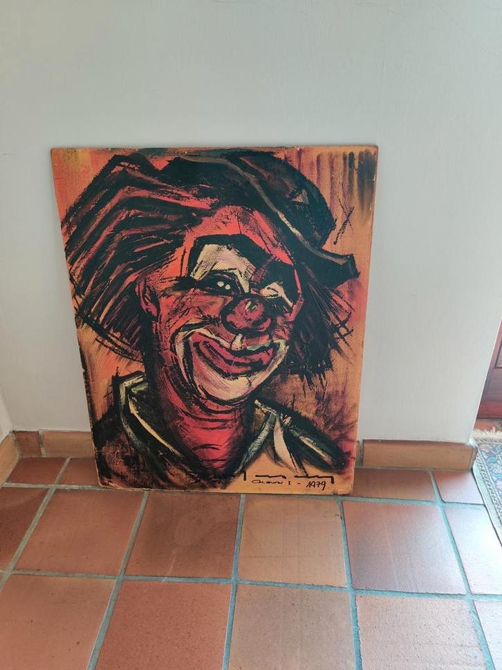 Kunstwerk "clown"met felle kleuren, Tessely Stefaan, Antiquités & Art, Art | Peinture | Classique, Enlèvement