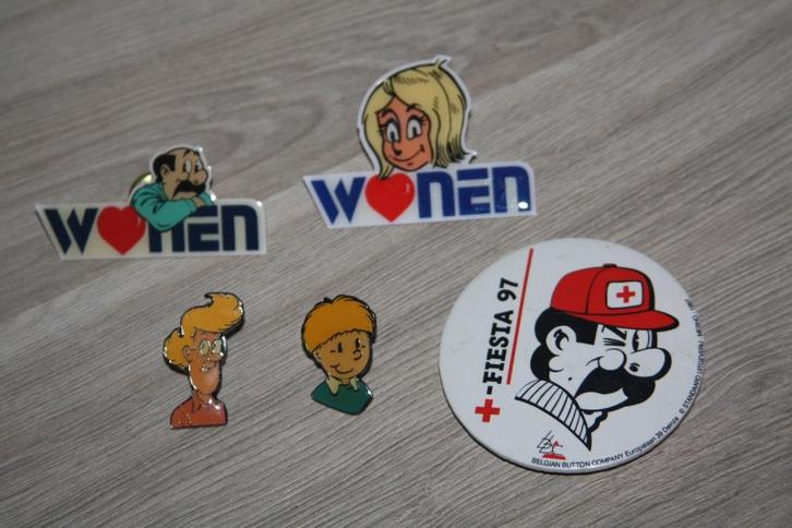 5x  Kiekeboe , Fanny , Jommeke pin , badge , button, Verzamelen, Stripfiguren, Gebruikt, Overige typen, Overige figuren, Ophalen of Verzenden