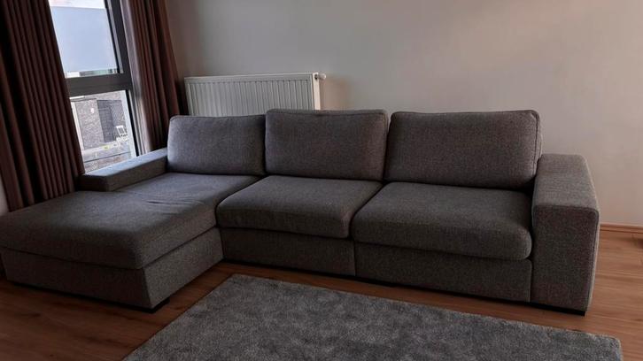 Bank, Huis en Inrichting, Zetels | Complete zithoeken, Zo goed als nieuw, Hout, Stof, Ophalen