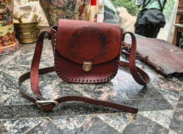 Prachtig Handwerk Oude Lederen Schoudertas Handtas Te Koop beschikbaar voor biedingen