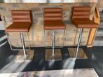 3 Tabourets de bar en cuir camel, 3 tabourets, Enlèvement, Comme neuf, Cuir