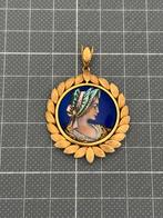 Pendentif en or avec portrait en émail peint à la main, Enlèvement ou Envoi, Comme neuf, Or