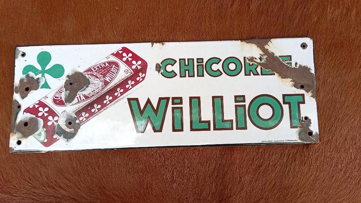 Panneau publicitaire en émail Chichorée Williot, Collections, Marques & Objets publicitaires, Utilisé, Panneau publicitaire, Enlèvement ou Envoi