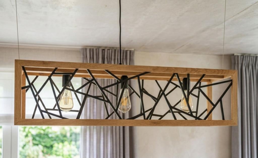​ Suspension Design Unique en Chêne Massif – Style Industri, Huis en Inrichting, Lampen | Hanglampen, Hout