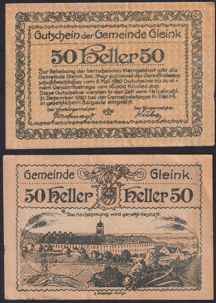 Gleink, Postzegels en Munten, Bankbiljetten | Europa | Niet-Eurobiljetten, Los biljet, Oostenrijk, Ophalen of Verzenden