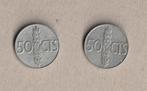 Spanje : 2 (gebruikte) munten van 50 cts uit 1966, Ophalen of Verzenden, Overige landen, Setje
