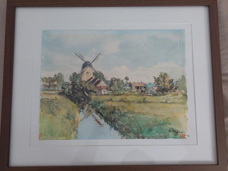 AQUAREL VAN "ANDRÉE ALGRAIN", Antiek en Kunst, Kunst | Schilderijen | Klassiek, Ophalen of Verzenden