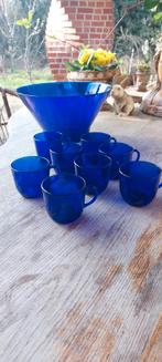 Arcoroc/france/grote bowl en 8 kopjes/kobaltblauw glas, Antiek en Kunst, Ophalen