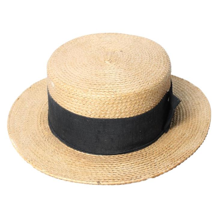 Antieke Franse strohoed (canotier) – ca. 1895–1915, Antiquités & Art, Antiquités | Accessoires de maison, Enlèvement ou Envoi