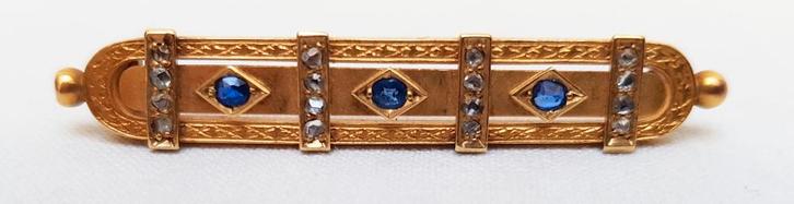 Barette goud 15kt diamant saffier., Handtassen en Accessoires, Antieke sieraden, Goud, Met edelsteen, Ophalen of Verzenden