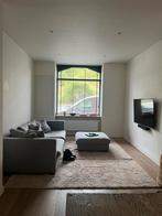 Lichtgrijze zetel met pouf & afritsbare hoezen te koop, Ophalen, Gebruikt, Stof