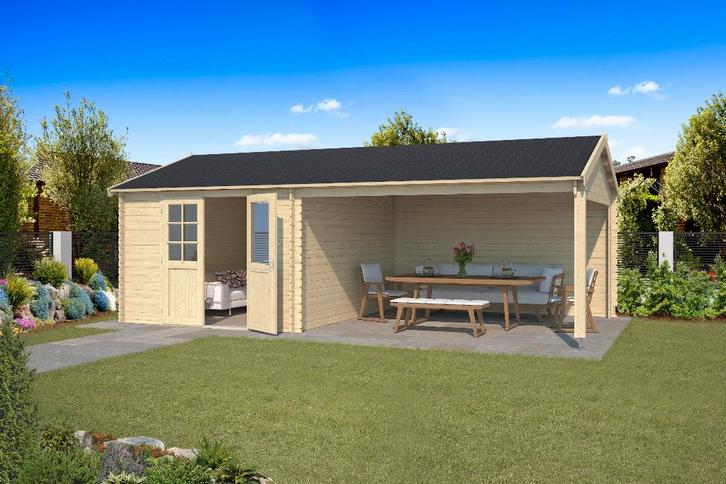 Blokhut met overkapping Octavio 680x380 Onbehandeld vuren, Hobby en Vrije tijd, Overige Hobby en Vrije tijd, Nieuw, Verzenden