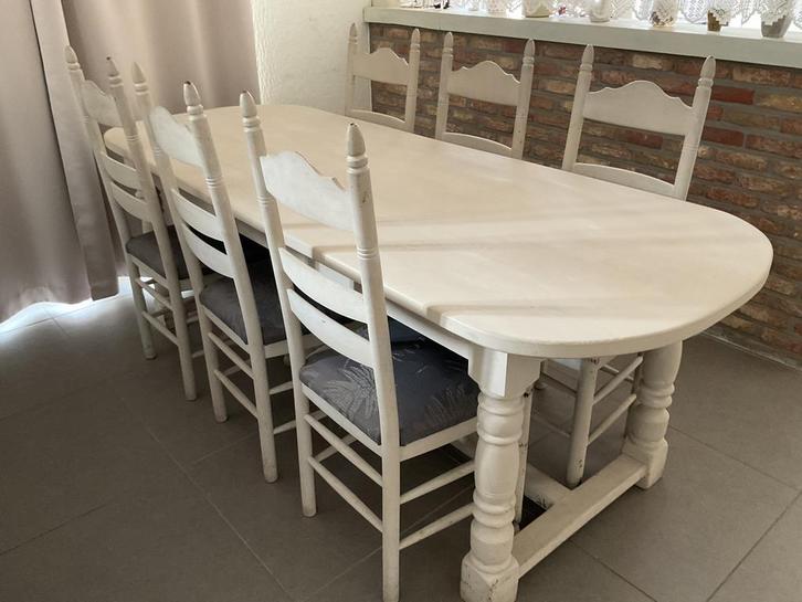 Tafel en 6 stoelen in eik, Huis en Inrichting, Complete eetkamers, Gebruikt, Ophalen