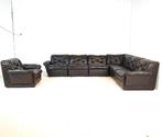 Vintage modulaire hoekbank 7 delig zwart/bruin leer, Enlèvement