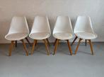 6 witte kuipstoelen met houten poten, Bois, Scandinavisch, Enlèvement, Blanc