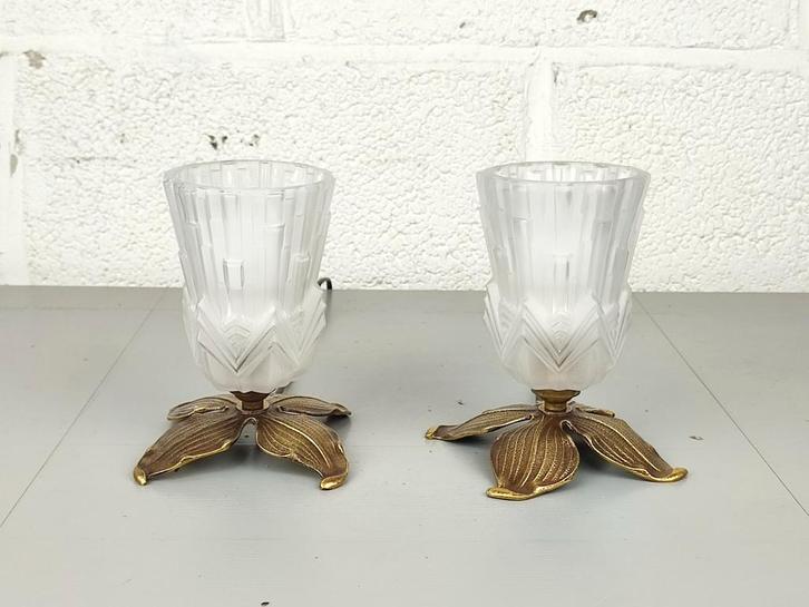 Duo bronzen art deco lampjes, Antiek en Kunst, Antiek | Verlichting, Ophalen of Verzenden