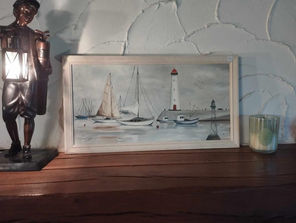 Cadre + peinture "Marine". Parfait état 60 x 30, Antiquités & Art, Enlèvement