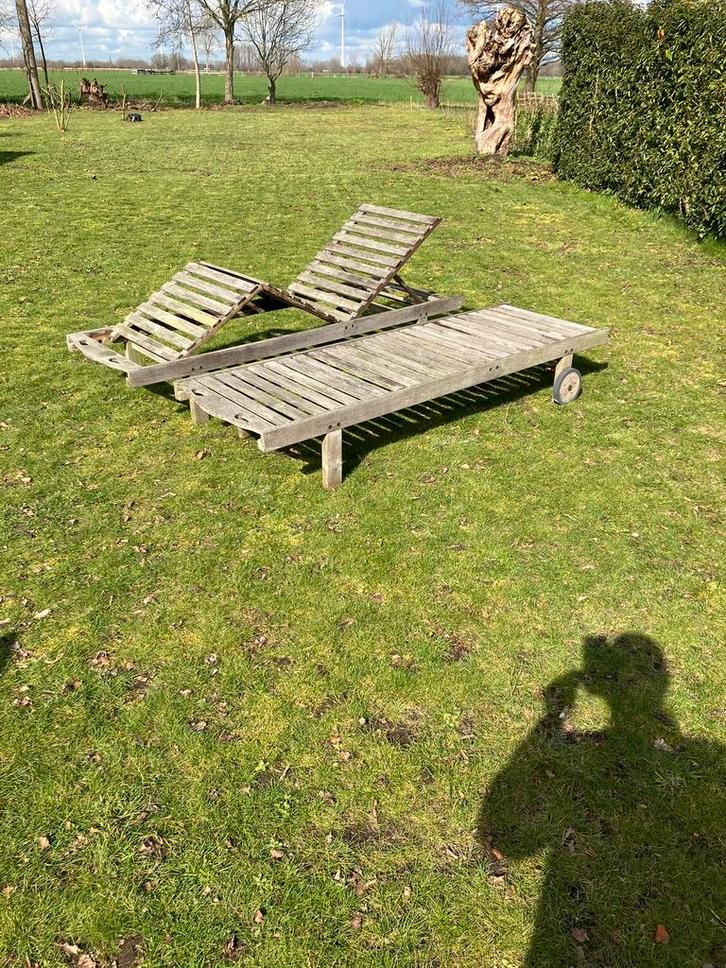 2 ligbedden in teak, Tuin en Terras, Ligbedden, Zo goed als nieuw, Ophalen