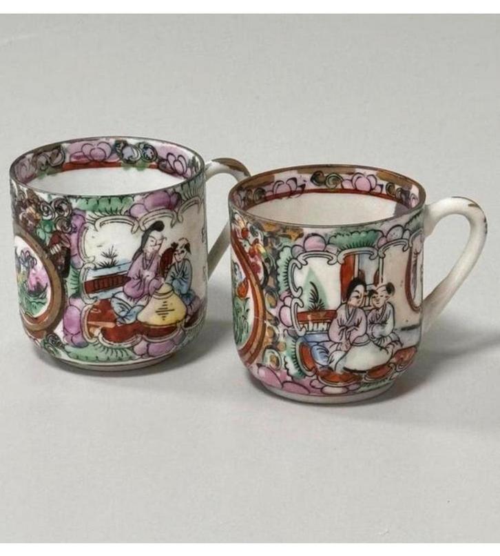 2 Antieke Chinese Rose Porcelain Teacup porselein theekopjes, Antiek en Kunst, Antiek | Servies los, Ophalen of Verzenden