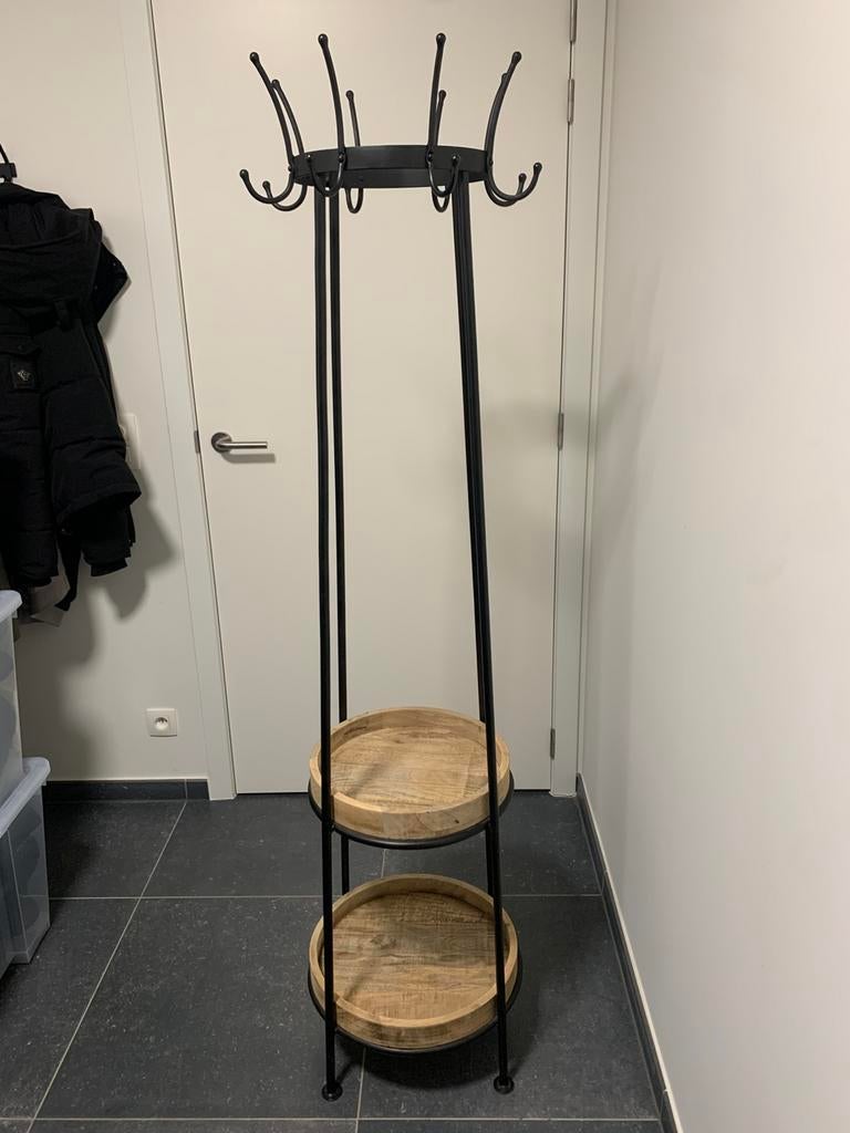Porte-manteau en métal avec 2 étagères en bois, Neuf, Métal, Portemanteau sur pied, 150 à 200 cm