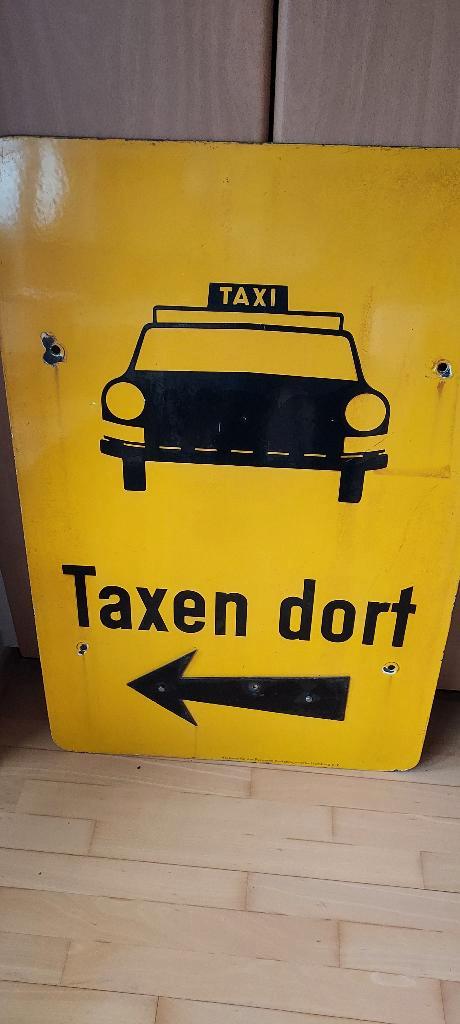 oud emaille bord "Taxen dort", nu in uitverkoop : 150 euro, Collections, Marques & Objets publicitaires, Utilisé, Panneau publicitaire