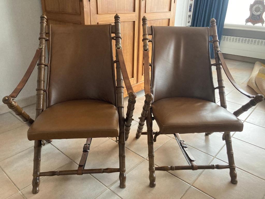 Officiersstoeltjes, Huis en Inrichting, Stoelen, Ophalen, Gebruikt, Twee, Bruin