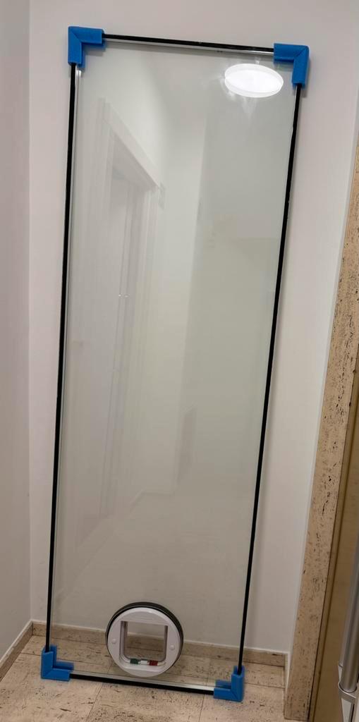 Glazen deur met kattenluik, Doe-het-zelf en Bouw, Glas en Ramen, Zo goed als nieuw, Ophalen