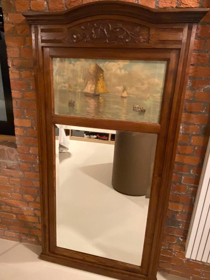 Antieke spiegel met schilderij zeezicht, Antiek en Kunst, Antiek | Spiegels, 50 tot 100 cm, 150 tot 200 cm, Rechthoekig, Ophalen