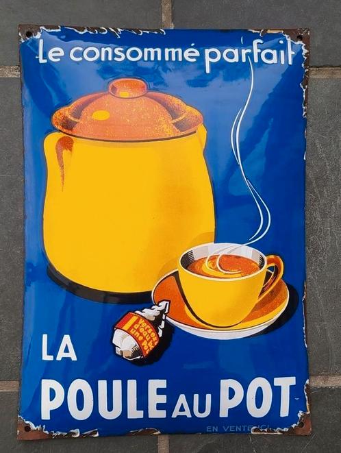 Emaille bord La Poule au Pot, Verzamelen, Merken en Reclamevoorwerpen, Gebruikt, Reclamebord, Ophalen of Verzenden