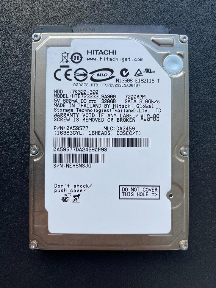 HDD 320GB 2,5" harde schijf, Computers en Software, Harde schijven, Zo goed als nieuw, Laptop, Intern, HDD, SATA, Ophalen of Verzenden