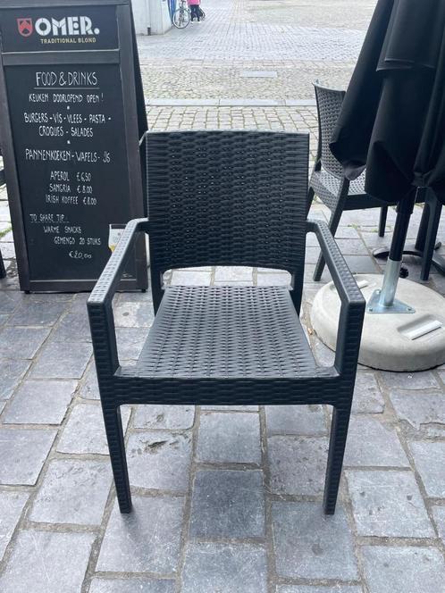 Zwarte terrasstoelen, Tuin en Terras, Tuinstoelen, Gebruikt, Kunststof, Stapelbaar, Ophalen
