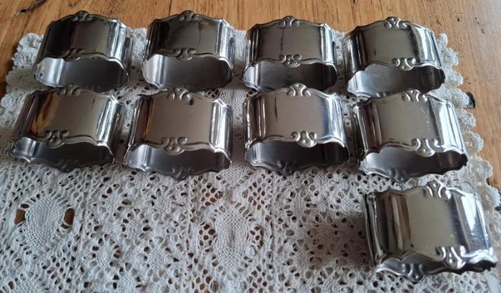 9 + 1 Sierlijke oude verzilverde servetringen, Antiek en Kunst, Curiosa en Brocante, Ophalen of Verzenden