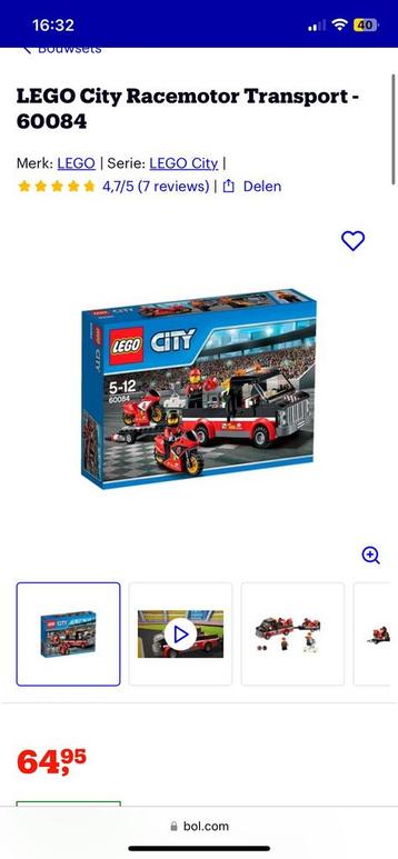Lego city racemotor transport (60084) beschikbaar voor biedingen