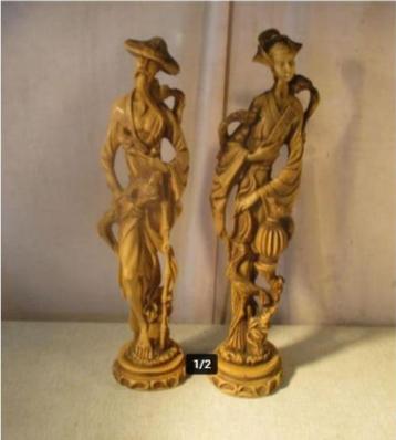 2 Mooie Oude oosterse Beelden - Man en Vrouw - 46cm, Antiek en Kunst, Ophalen of Verzenden