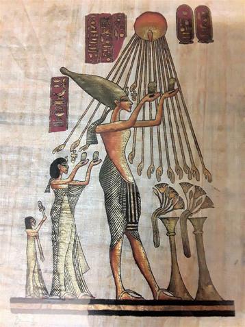 Egyptische rol - gouden lijst - Aten Achnaton Nefertiti beschikbaar voor biedingen