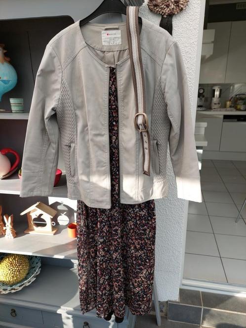 ROBE LONGUE + VESTE, Kleding | Dames, Jurken, Gedragen, Maat 42/44 (L), Blauw, Onder de knie, Ophalen of Verzenden