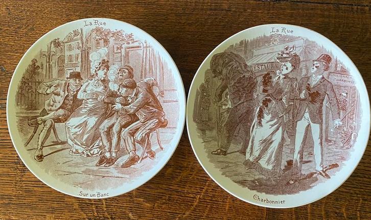 2 oude borden, Sarreguemines, om op te hangen, Antiek en Kunst, Antiek | Keramiek en Aardewerk