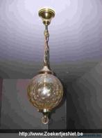Mondgeblazen hanglamp, koperkleur, Huis en Inrichting, Lampen | Hanglampen, Ophalen, Gebruikt, Glas