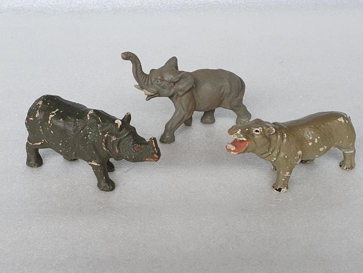 Lot van 3 vintage safari dieren (van o.a. Elastolin), Verzamelen, Poppetjes en Figuurtjes, Gebruikt, Ophalen of Verzenden