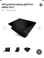 MSI gaming laptop gf63 9sc 045be thin, Games en Spelcomputers, Ophalen, Zo goed als nieuw