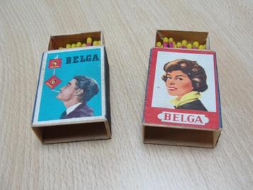 2 boîtes d'allumettes publicitaires pour cigarettes Belga.
